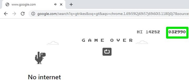 Imbroglia il gioco T-Rex di Google Chrome per ottenere un punteggio incredibilmente alto