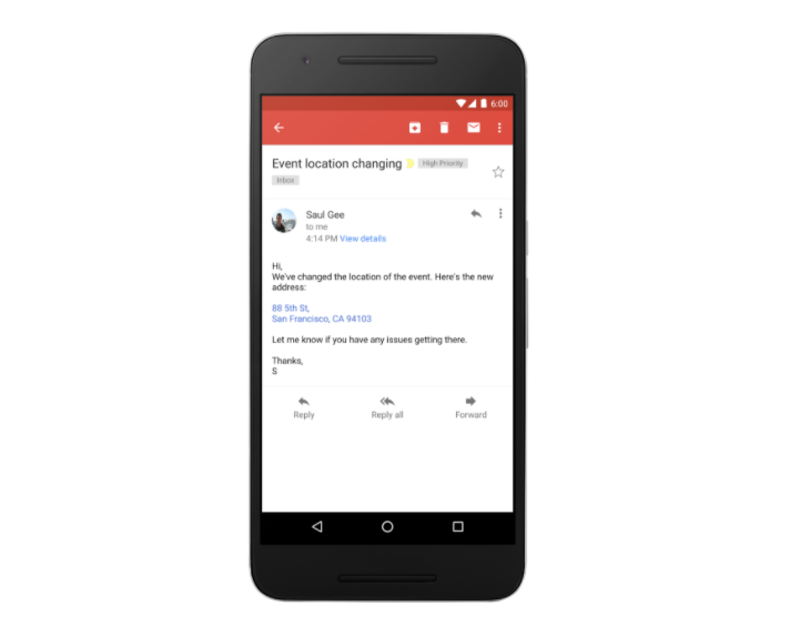 La nouvelle mise à jour de Gmail convertit les adresses et les numéros de téléphone en liens